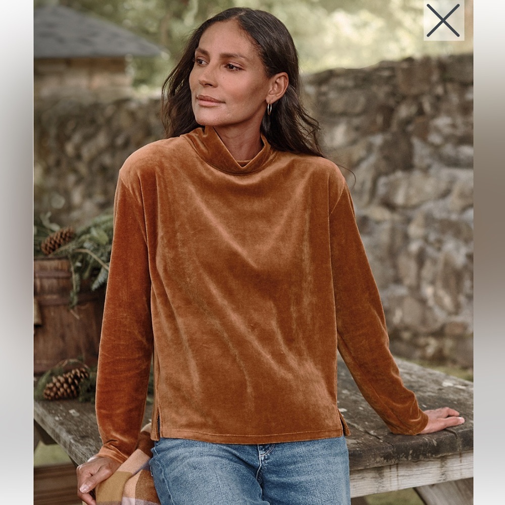 Garnett Hill Velour Knit Turtleneck Top - Medium